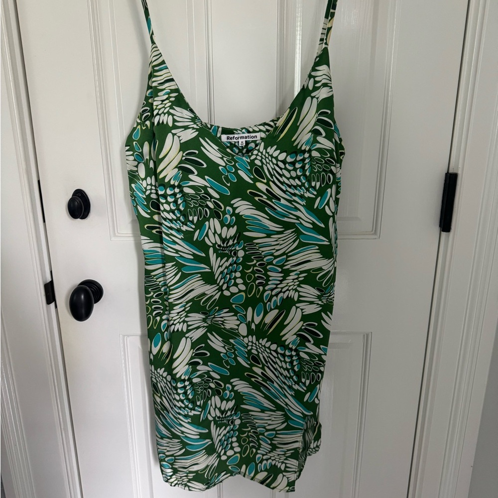 Reformation green printed silk dress